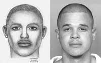 Composite drawing with photograph of subject on the right.