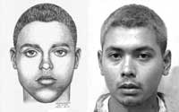 Composite drawing with photograph of subject on the right.