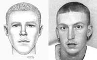 Composite drawing with photograph of subject on the right.